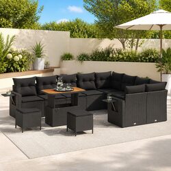 Garden Sofa Set: 12-Piece Modular Black Poly Rattan