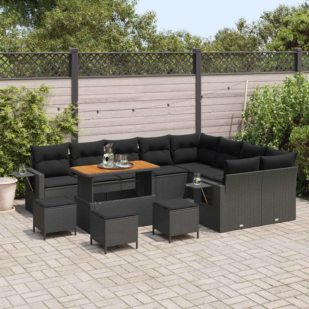 Garden Sofa Set Height-Adjustable 13-Piece Outdoor Furniture Black Poly Rattan
