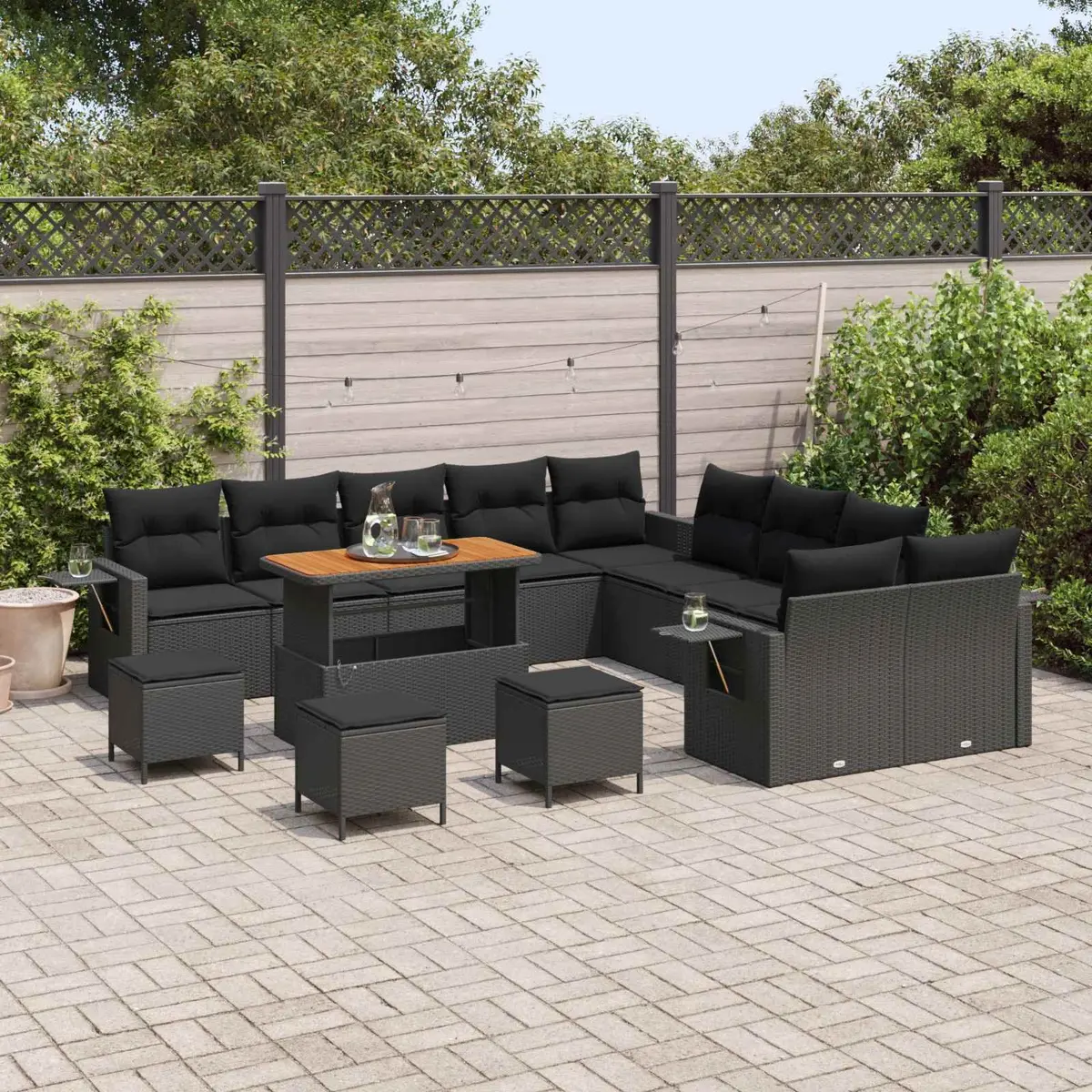 Garden Sofa Set 14 Piece Modular Black Poly Rattan Outdoor Furniture Sectional