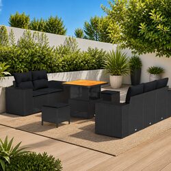Specifications of 8-Piece Black Poly Rattan Sofa Set