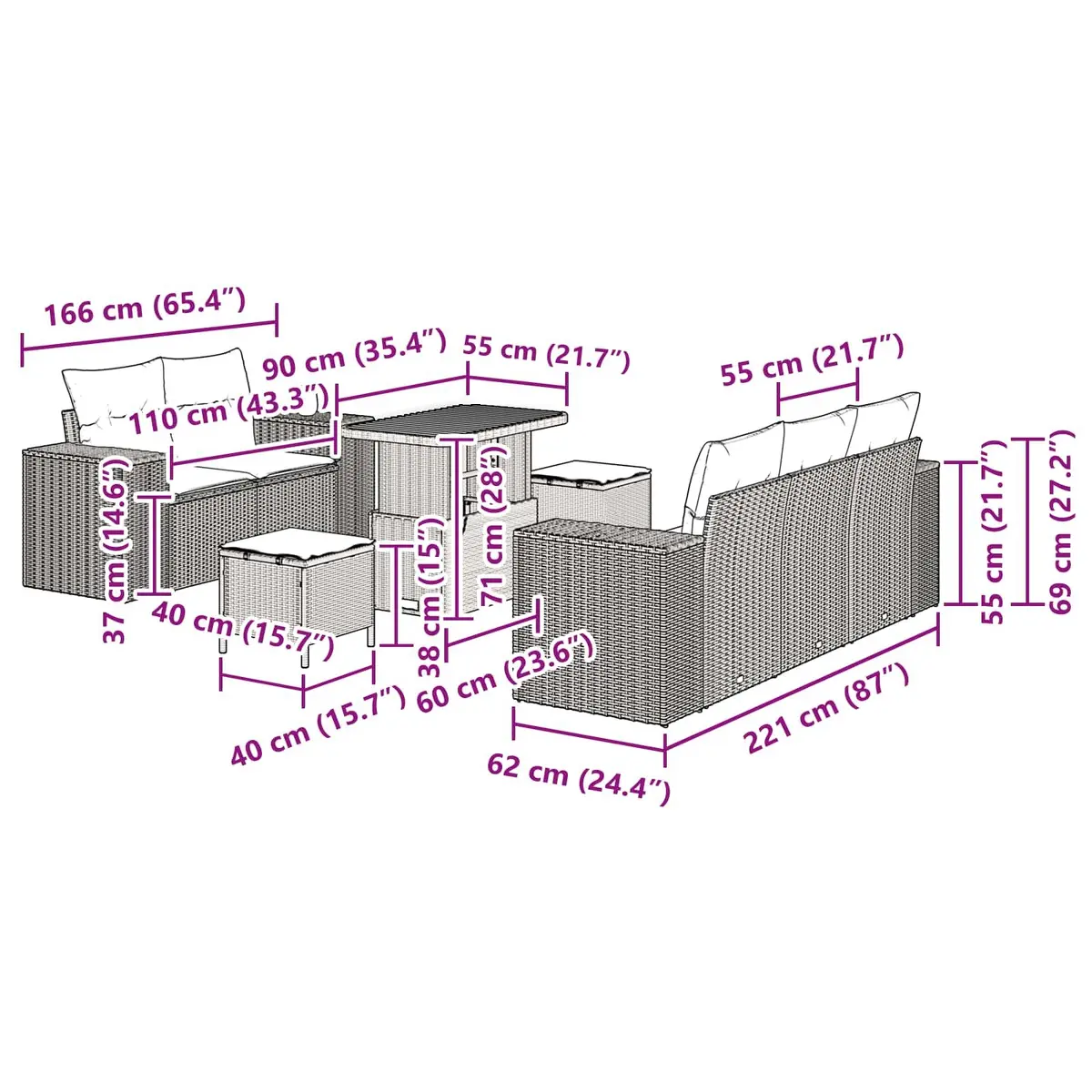 8-Piece Height-Adjustable Garden Sofa Set