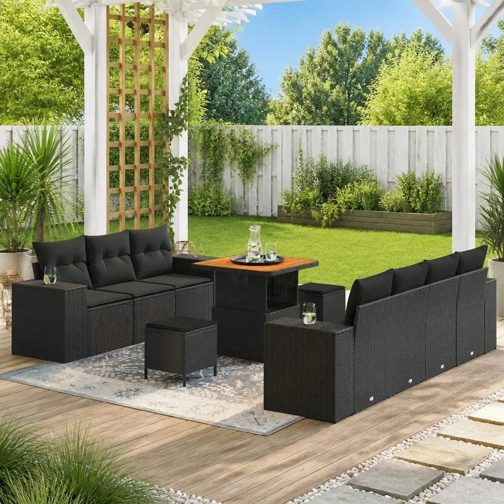 Modular Garden Sofa Set Outdoor Use 10 Piece Black