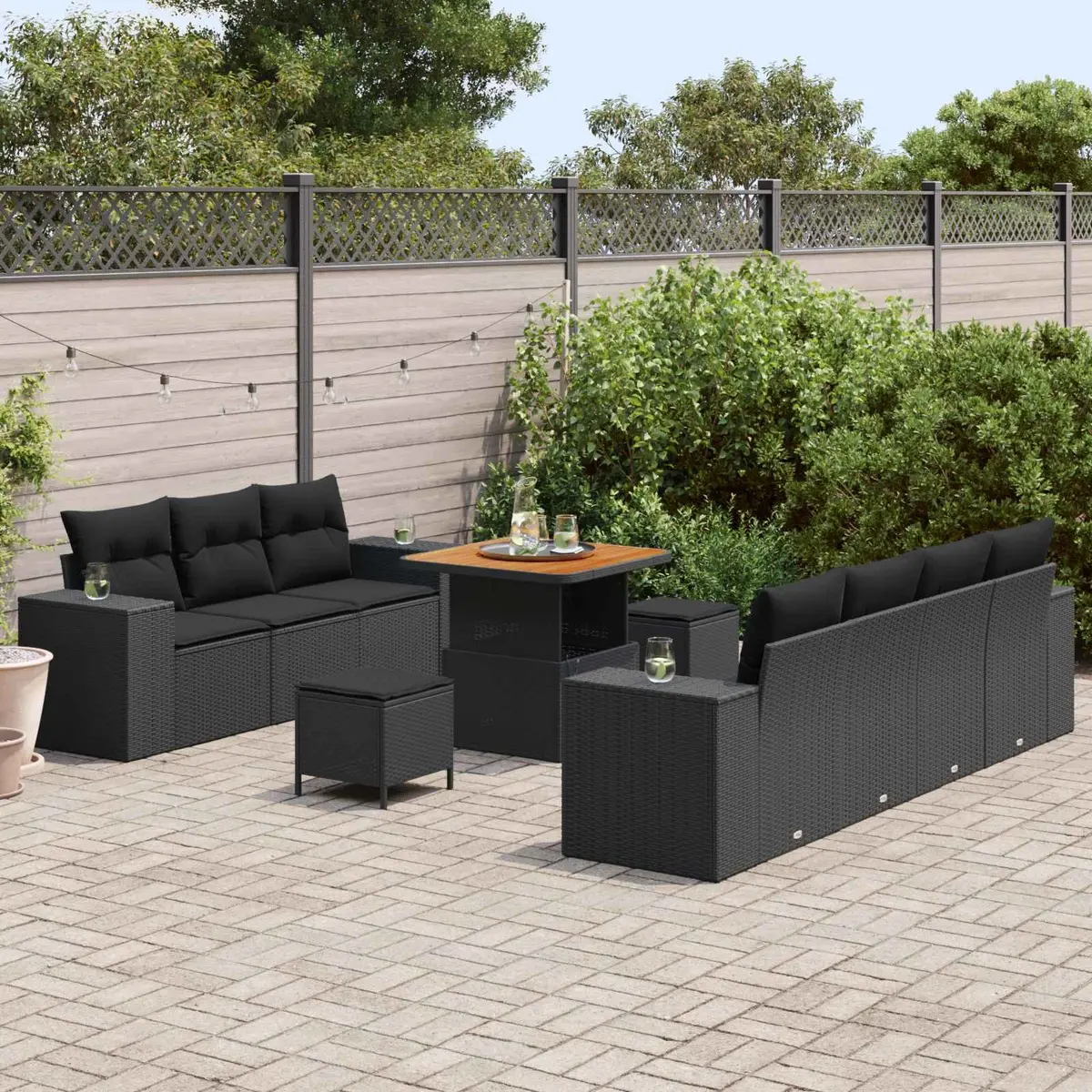 Modular Garden Sofa Set Outdoor Use 10 Piece Black