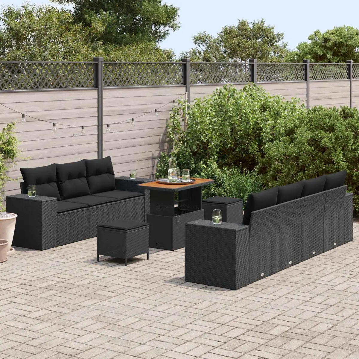 Modular Garden Sofa Set for Outdoor Use 10 Pieces Black