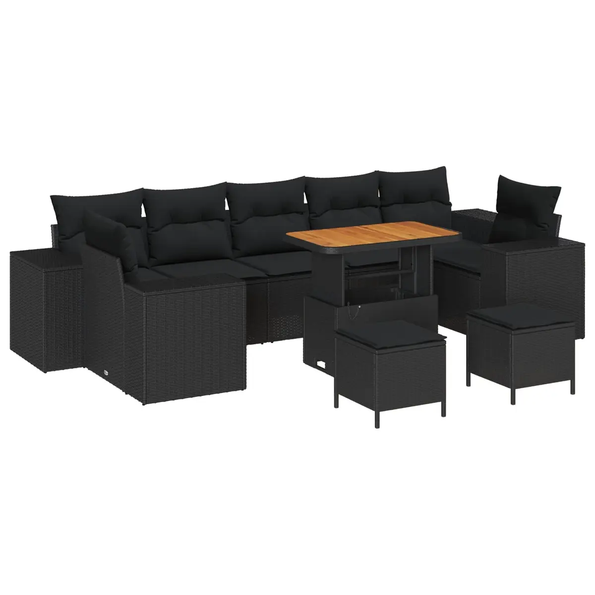 Modular Garden Sofa Set 10-Piece Outdoor Furniture Patio Black