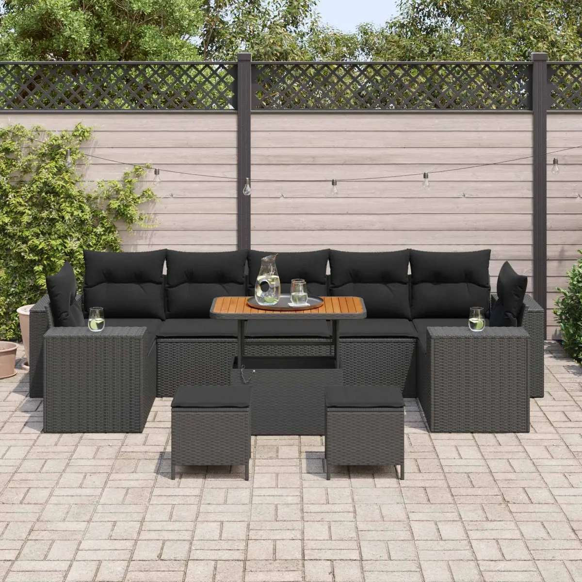 Modular Garden Sofa Set 10-Piece Outdoor Furniture Patio Black