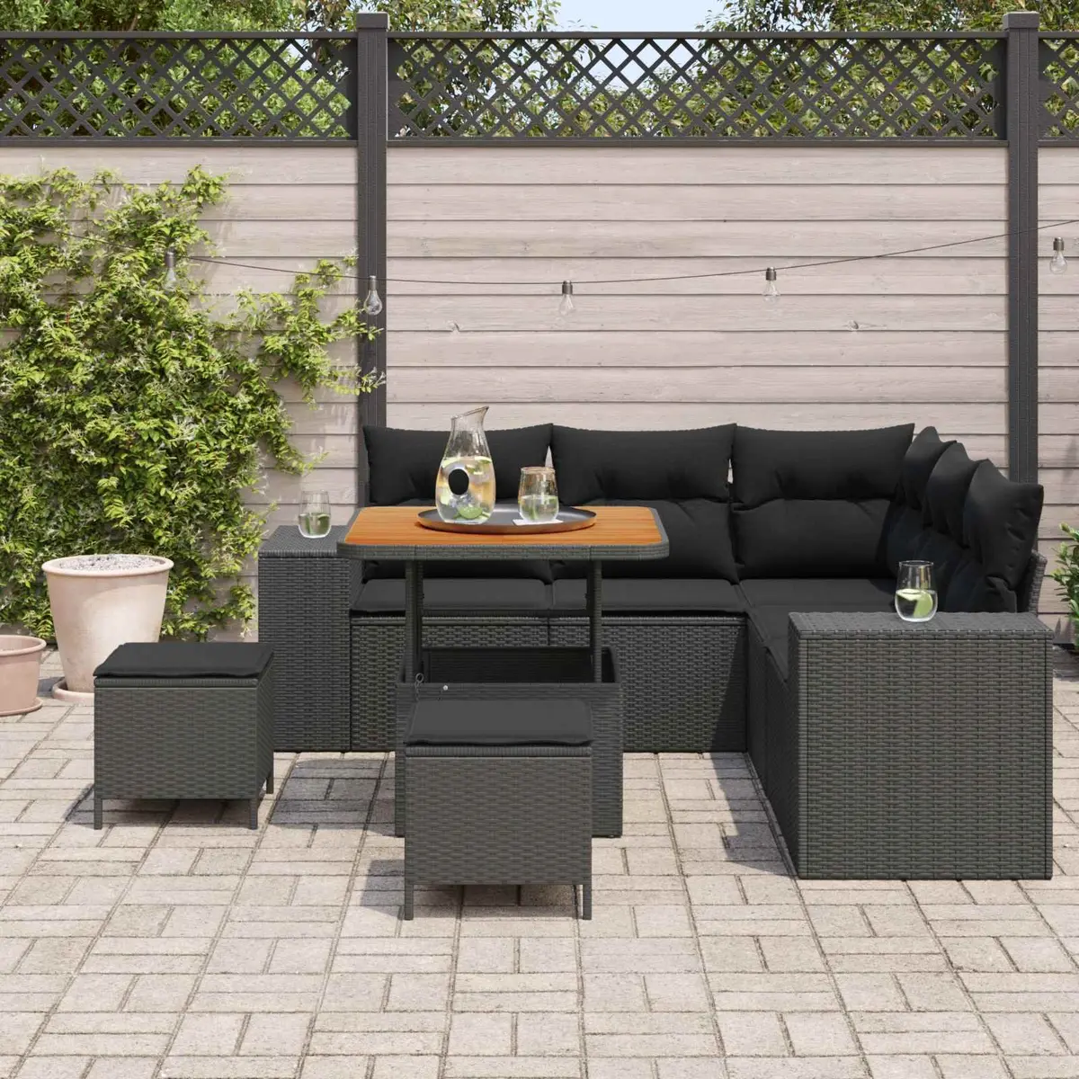 Garden Sofa Set Outdoor Furniture 8 Piece Modular Lounge Black Poly Rattan