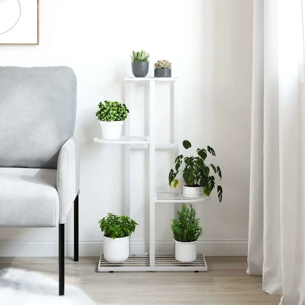 4-Tier Plant Stand Metal White for Garden Home Decoration 43 x 22 x 76 cm