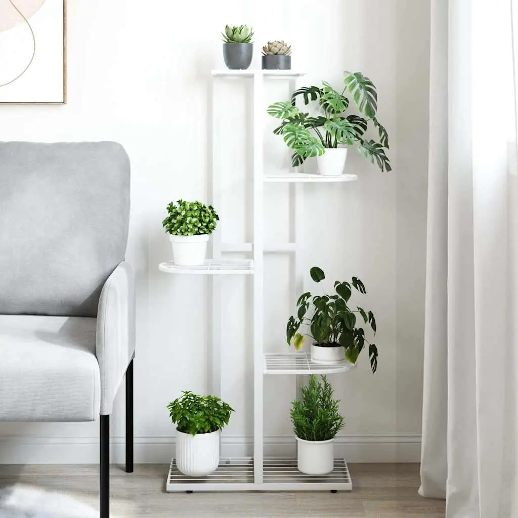 5-Tier Metal Plant Stand Indoor Outdoor Display Rack White