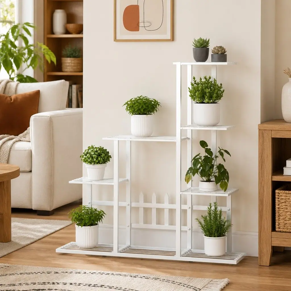 Metal Plant Stand for Garden Home Decor White 94.5x25x88cm