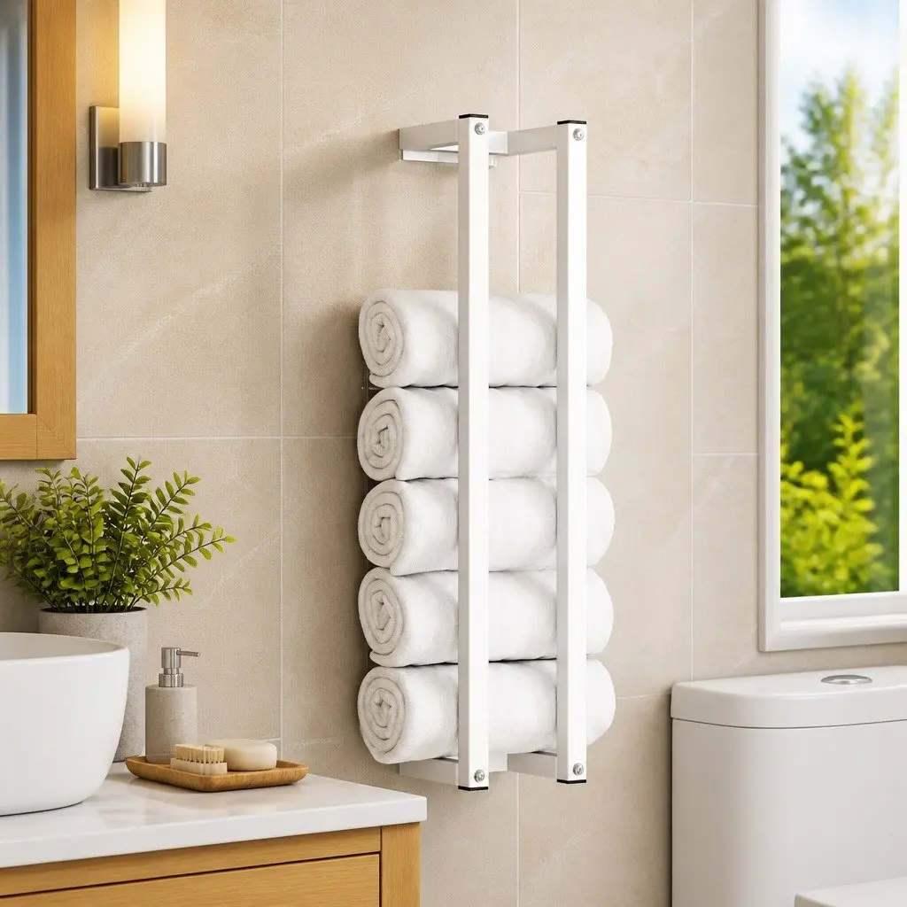 White Wall-Mounted Towel Rack