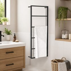 Black Steel Towel Rack Wall Mount: 45x10x115cm Dimensions