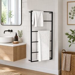 Black Steel Towel Rack Wall Mounted Bathroom Organizer Holder Storage