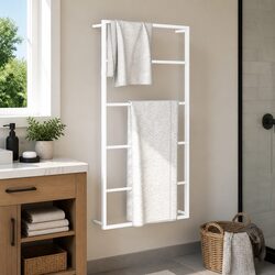 Towel Rack White Steel Wall Mount Bathroom Holder Organizer Stand
