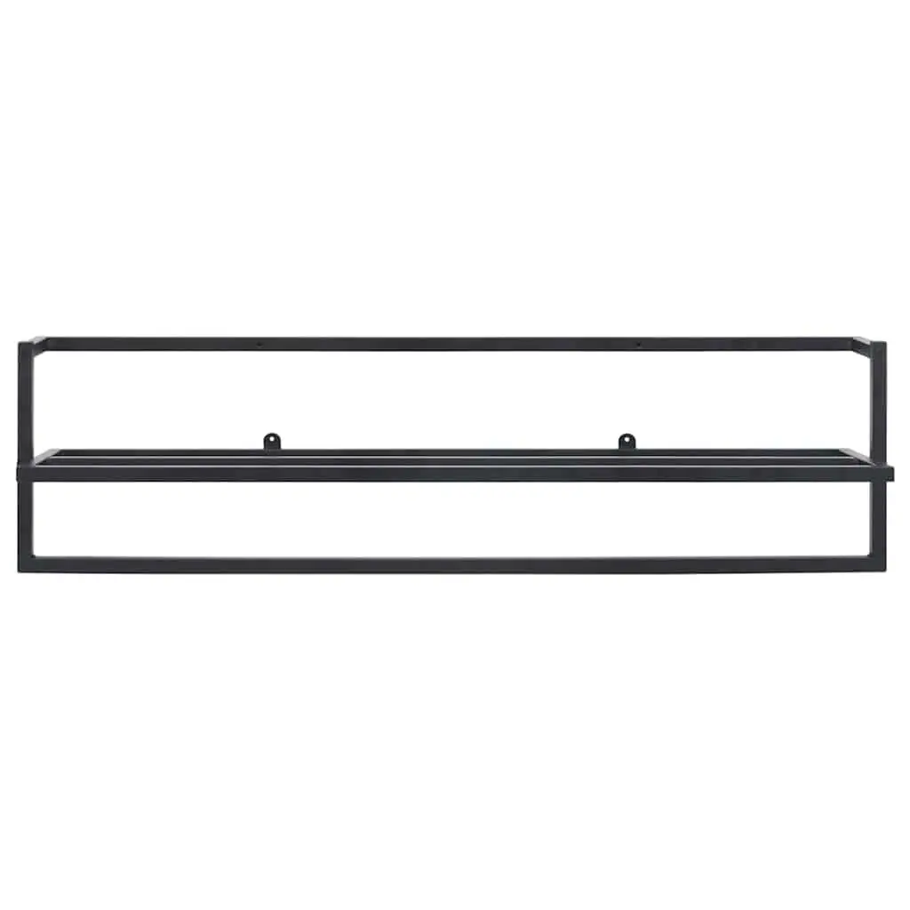 Towel Rack Wall Mount Bathroom Shelf Organizer Black Iron 95 x 25 x 22 cm