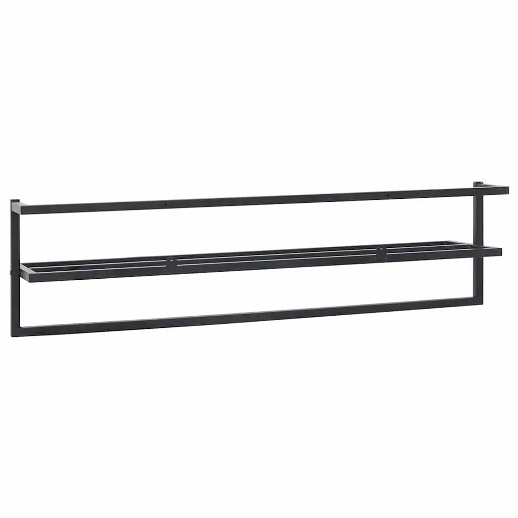 Towel Rack Wall Mount Bathroom Shelf Organizer Black Iron 95 x 25 x 22 cm