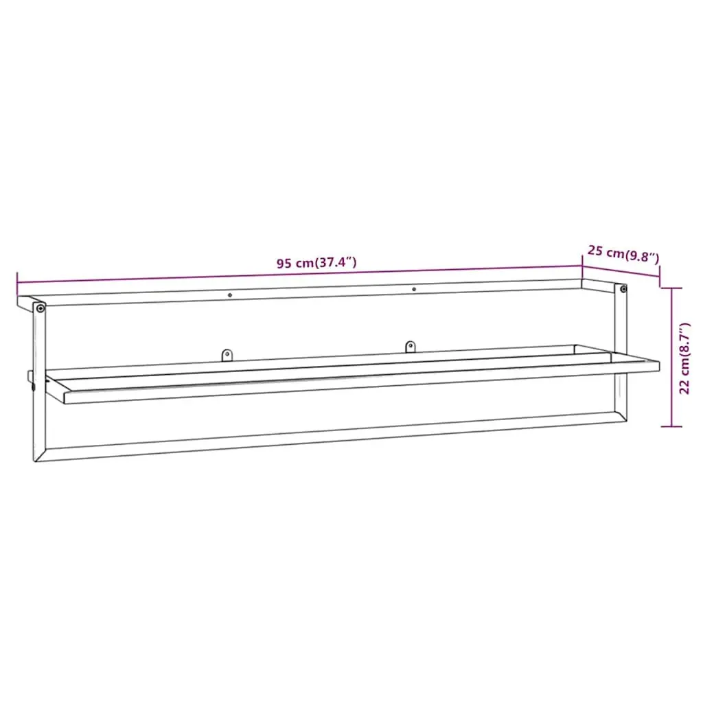 Towel Rack Wall Mount Bathroom Shelf Organizer Black Iron 95 x 25 x 22 cm