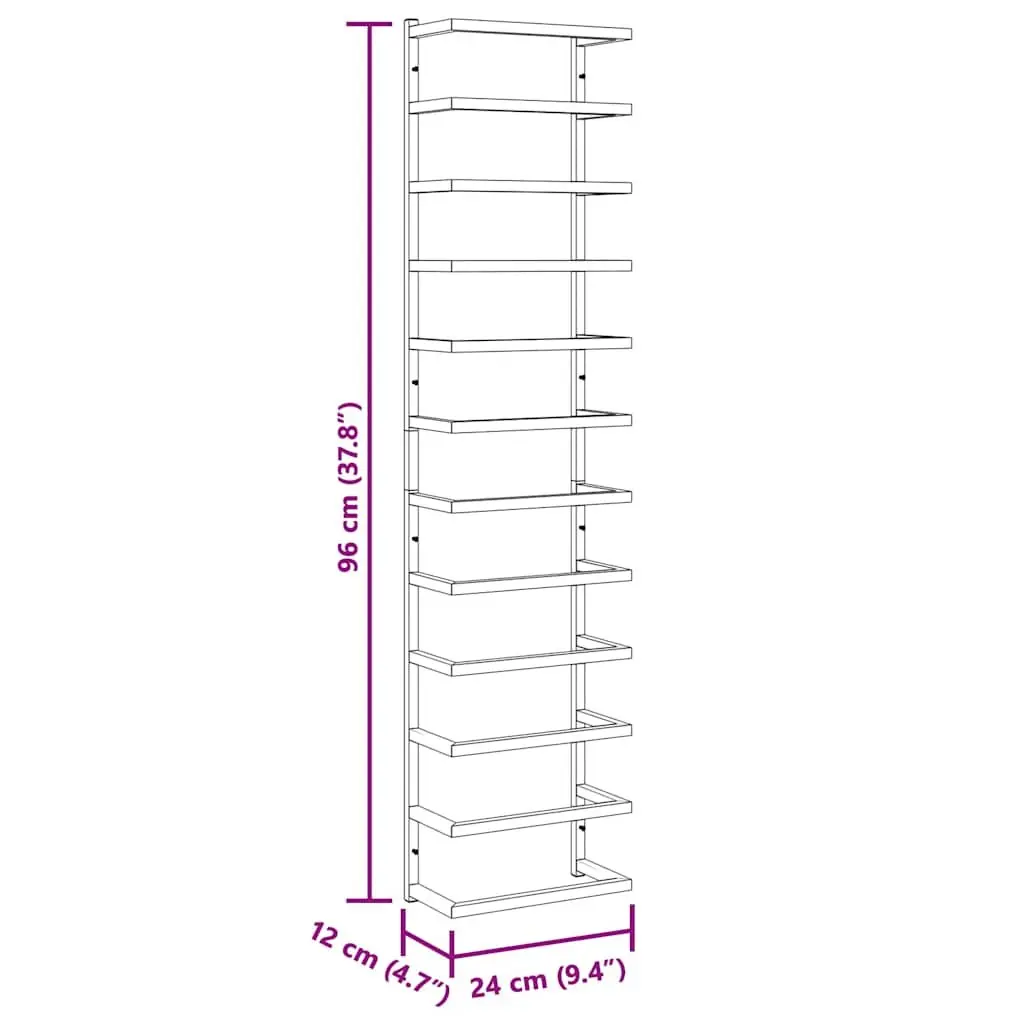 Towel Rack Wall Mount Bathroom Organizer Black Steel 24x12x96cm