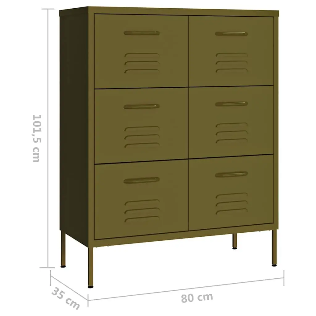 Storage Cabinet Home Office 6 Drawer Green Steel