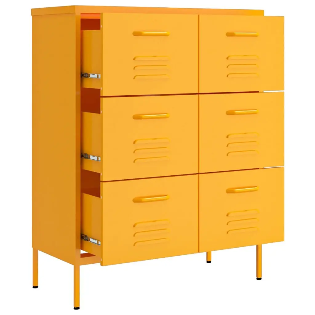 Drawer Cabinet Yellow Storage Chest Bedroom 6 Drawers Steel Organiser