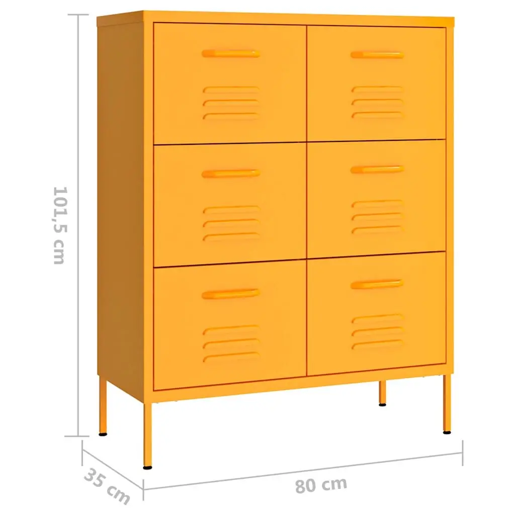 Drawer Cabinet Yellow Storage Chest Bedroom 6 Drawers Steel Organiser