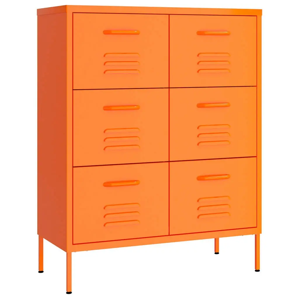 Storage Cabinet for Home 80 x 35 x 101.5 cm Orange Steel Organizer Unit with 6 Drawers
