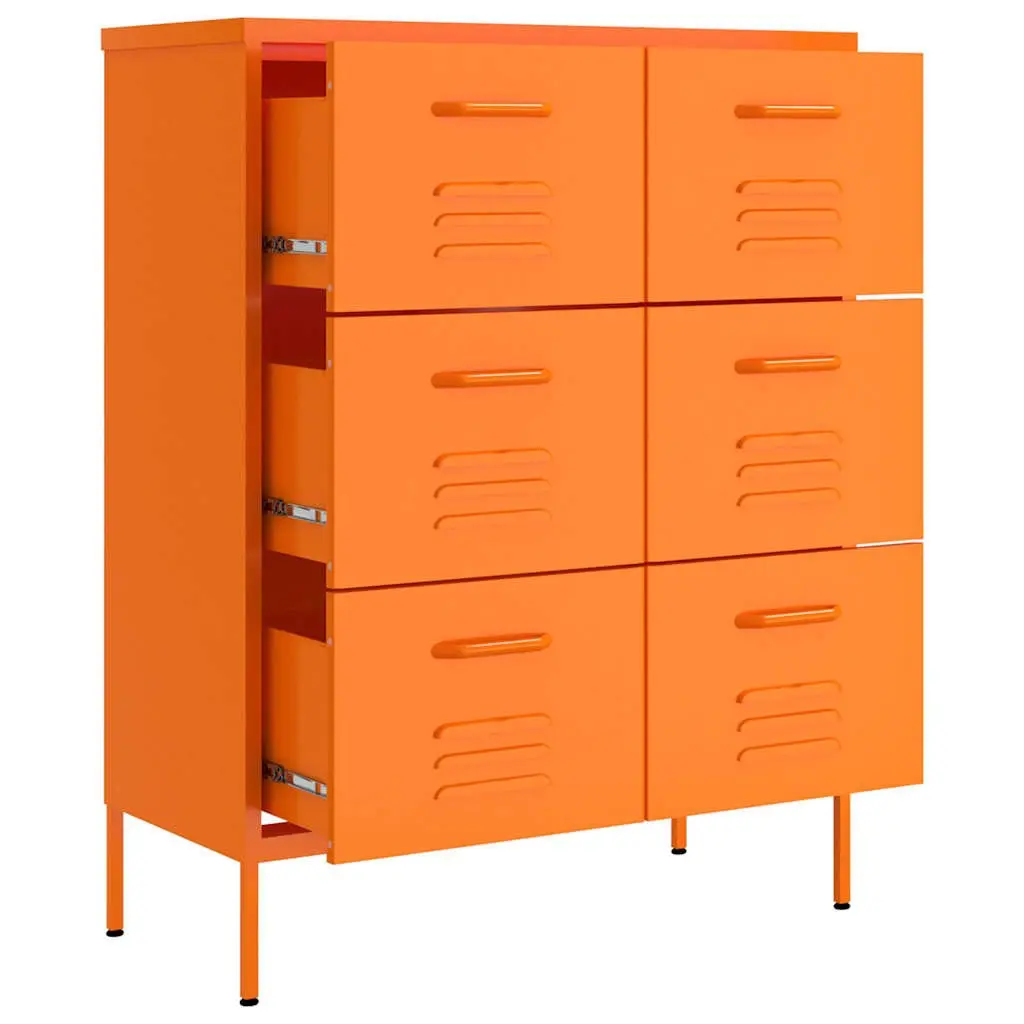 Storage Cabinet for Home 80 x 35 x 101.5 cm Orange Steel Organizer Unit with 6 Drawers