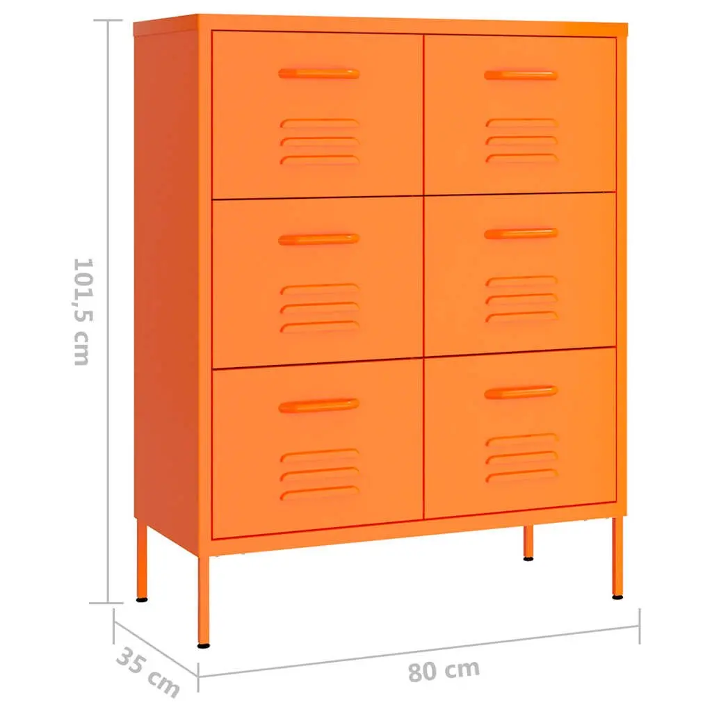Storage Cabinet for Home 80 x 35 x 101.5 cm Orange Steel Organizer Unit with 6 Drawers