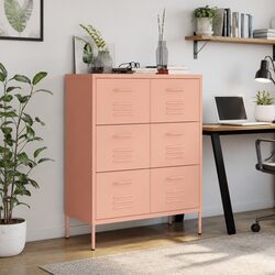 Pink Storage Cabinet with 6 Drawers - 80W x 35D x 101.5H cm