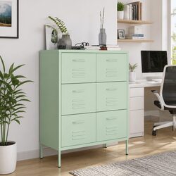 Storage Drawer Cabinet: 6 Drawers, Green, Steel, 80x35x101.5 cm