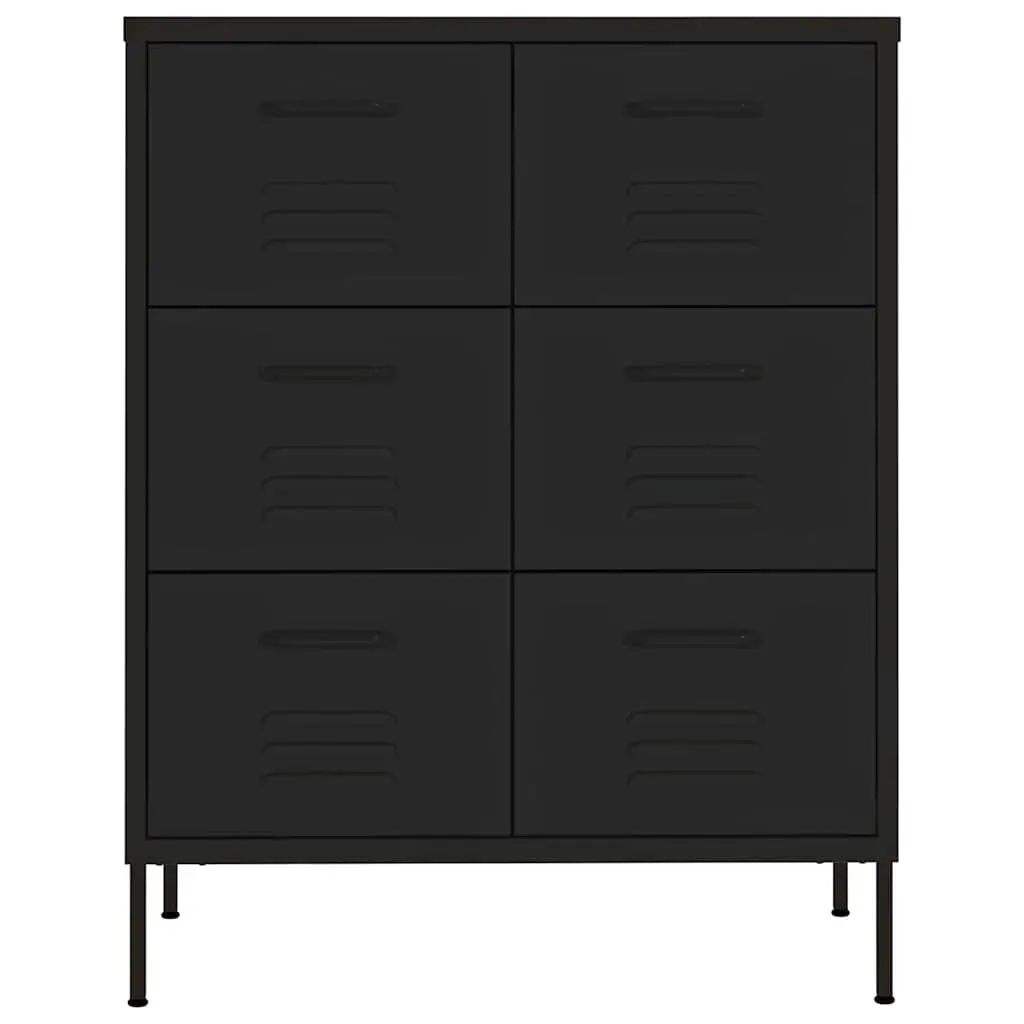 Storage Cabinet Bedroom Living Room Black Steel 6 Drawer 80W x 35D x 101.5H cm