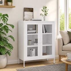 Storage Cabinet Specifications: White Steel Frame, 80W x 35D x 101.5H cm