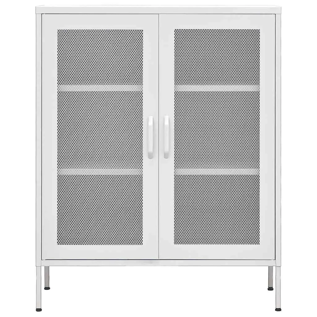 Storage Cabinet Home Furniture White Steel Frame 2 Mesh Doors Adjustable Shelves 80W x 35D x 1015H cm