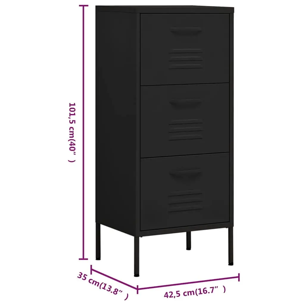 Storage Cabinet Black Steel Frame Organiser Unit Home Furniture 42.5W x 35D x 101.5H cm