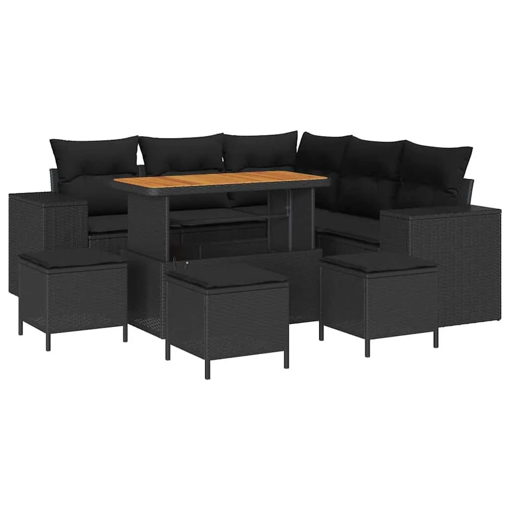 Garden Sofa Set 9 Piece Outdoor Furniture Black Poly Rattan Modular for Patio and Garden