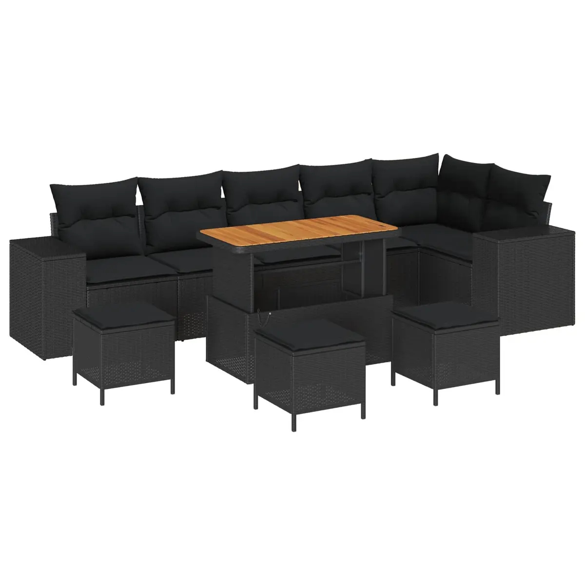 Modular Outdoor Garden Sofa Set 10 Piece Black Poly Rattan