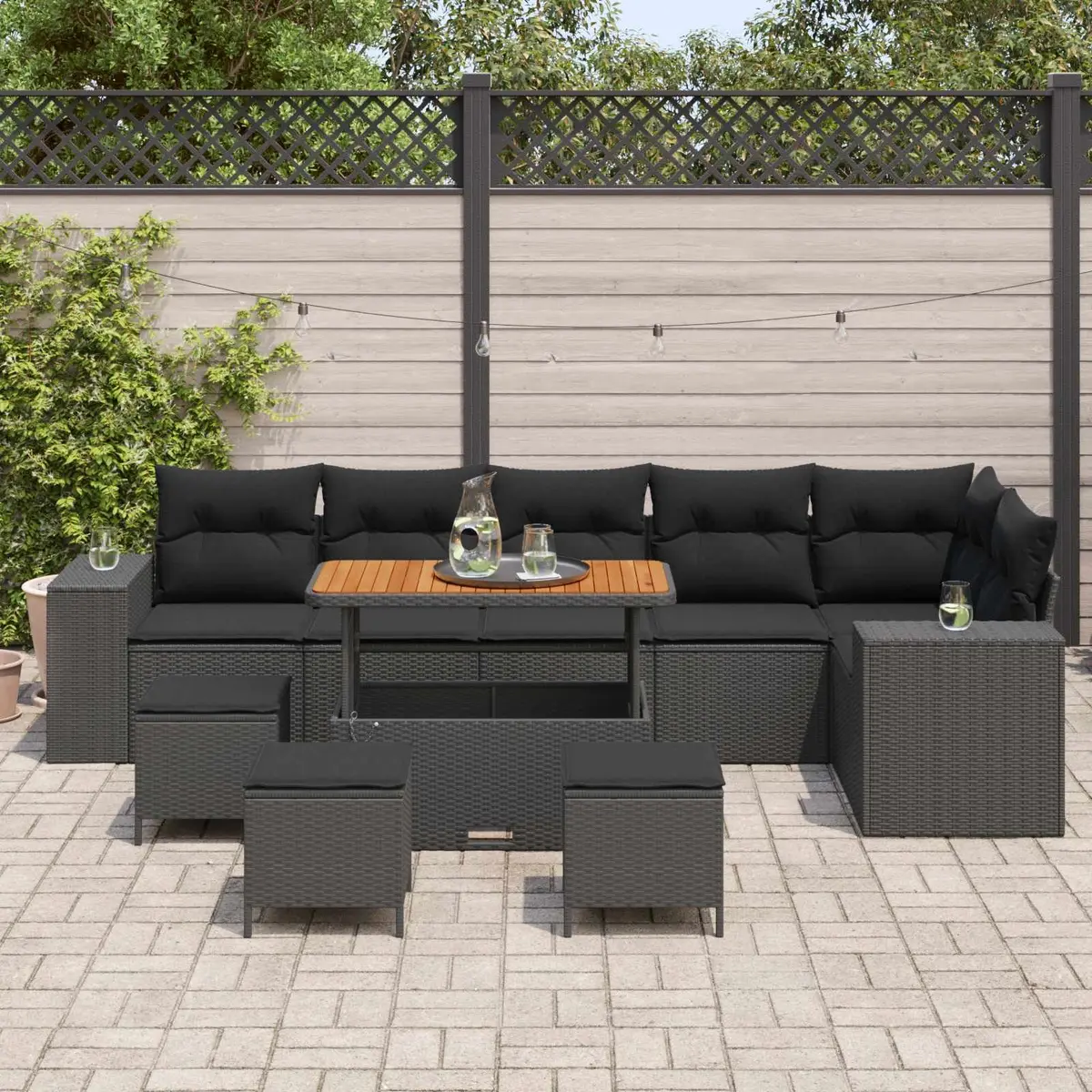 Modular Outdoor Garden Sofa Set 10 Piece Black Poly Rattan