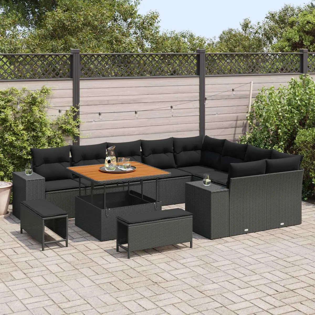 Outdoor Garden Sofa Set 12 pcs Modular Lounge Dining Furniture Black