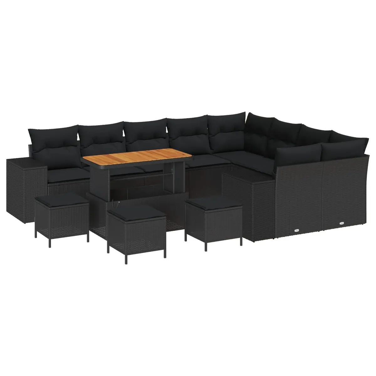 13-Piece Black Poly Rattan Sofa Set