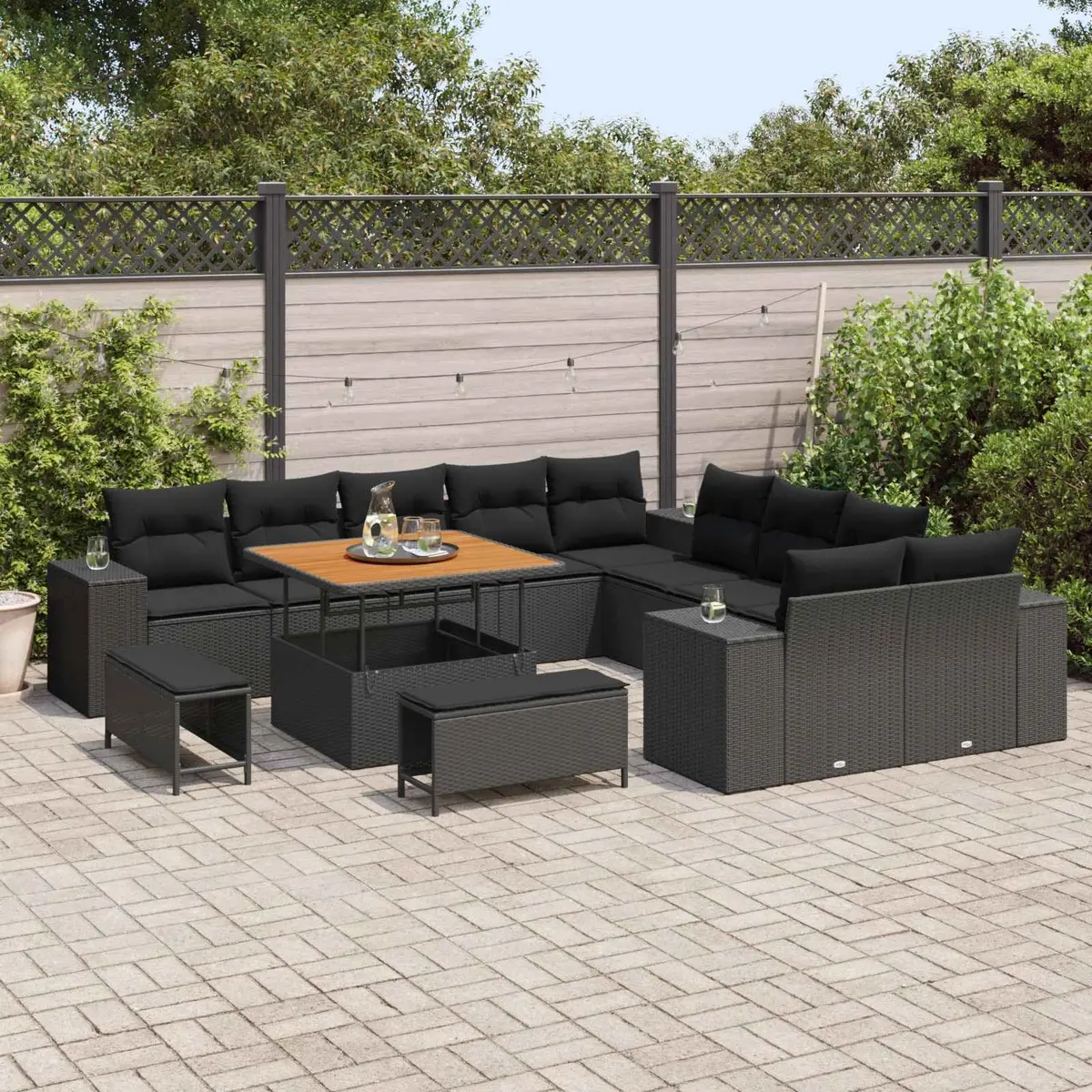 Garden Sofa Set Modular Outdoor Furniture Black 13 Pieces