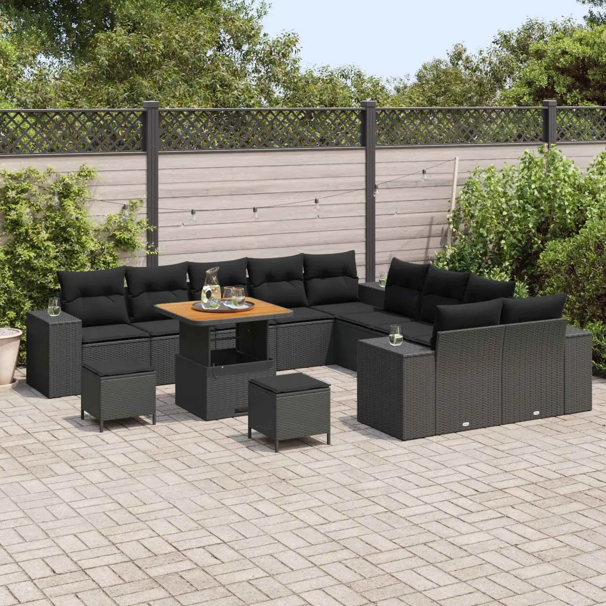 Modular Garden Sofa Set 13pcs Black Poly Rattan Furniture