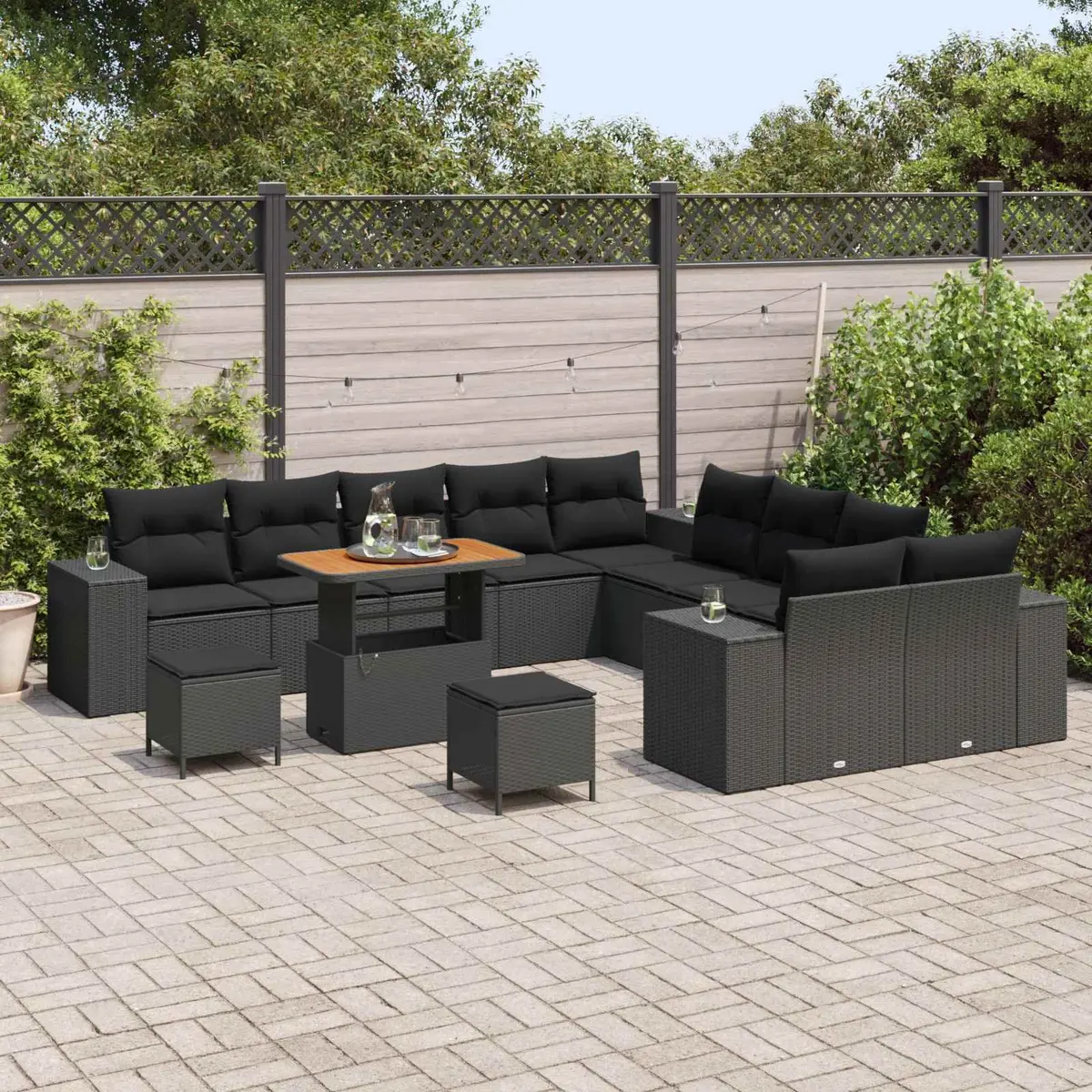 Garden Sofa Set 13 pcs Modular Outdoor Furniture Black Poly Rattan with Cushions