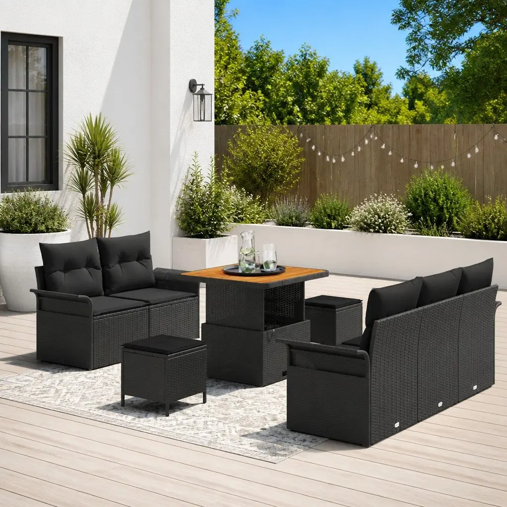 8-Piece Black Modular Outdoor Sofa Set