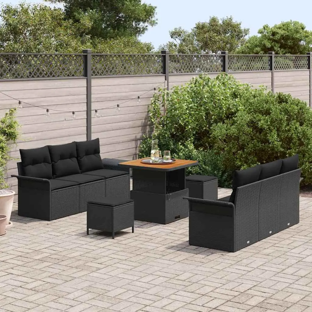Garden Sofa Set Outdoor Use 9 Piece Black Poly Rattan Modular Lounge