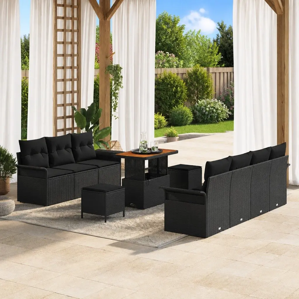 Garden Sofa Set Outdoor Furniture 10 Piece Poly Rattan Black with Cushions