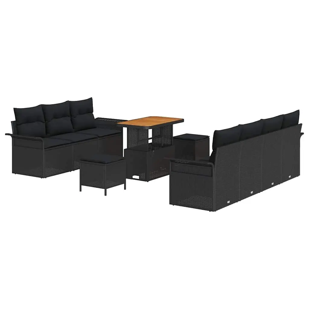 Garden Sofa Set Outdoor Furniture 10 Piece Poly Rattan Black with Cushions