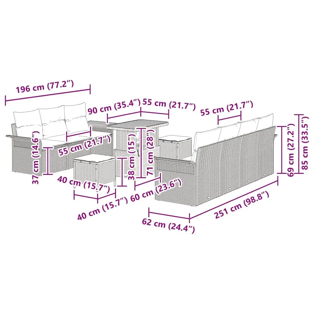 Garden Sofa Set Outdoor Furniture 10 Piece Poly Rattan Black with Cushions