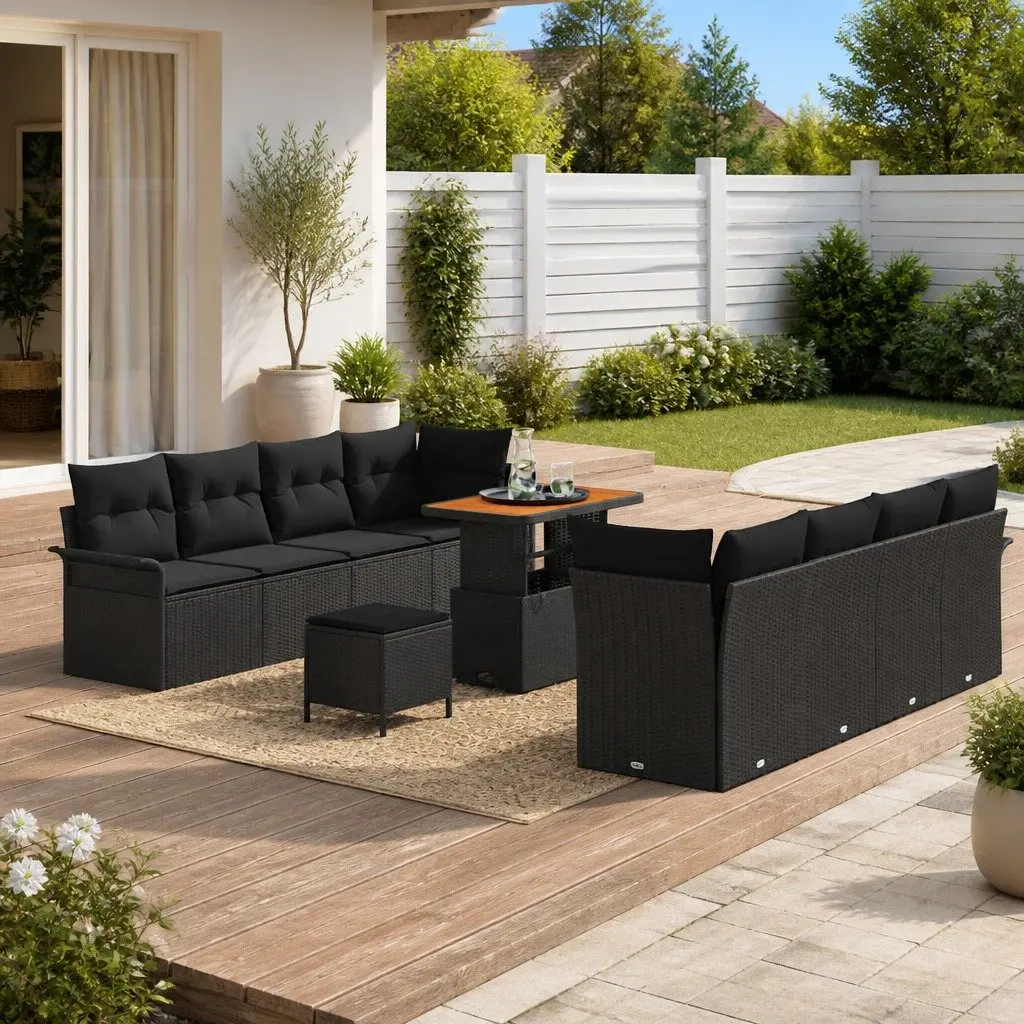 Garden Sofa Set 11 Piece Outdoor Furniture Poly Rattan Black Patio Lounge Suite