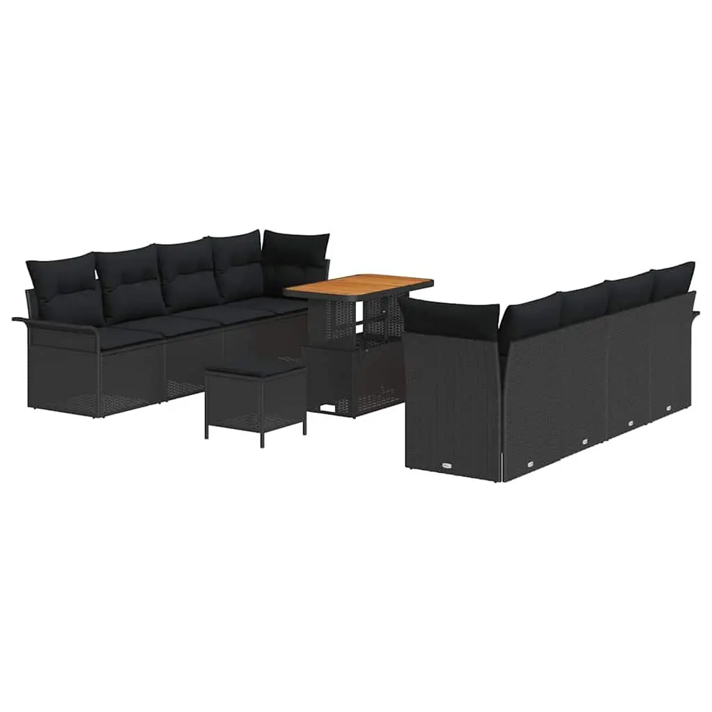 Garden Sofa Set 11 Piece Outdoor Furniture Poly Rattan Black Patio Lounge Suite