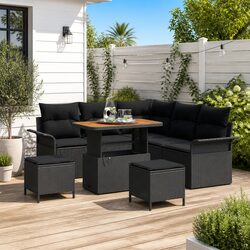 8-Piece Black Poly Rattan Sofa Set for Outdoor Spaces